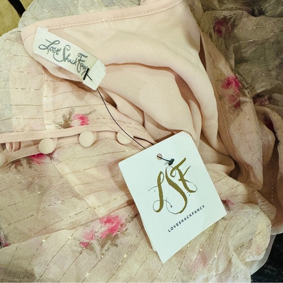 LoveShackFancy powder blush pink short sleeve blouse NWT - Picture 4 of 4